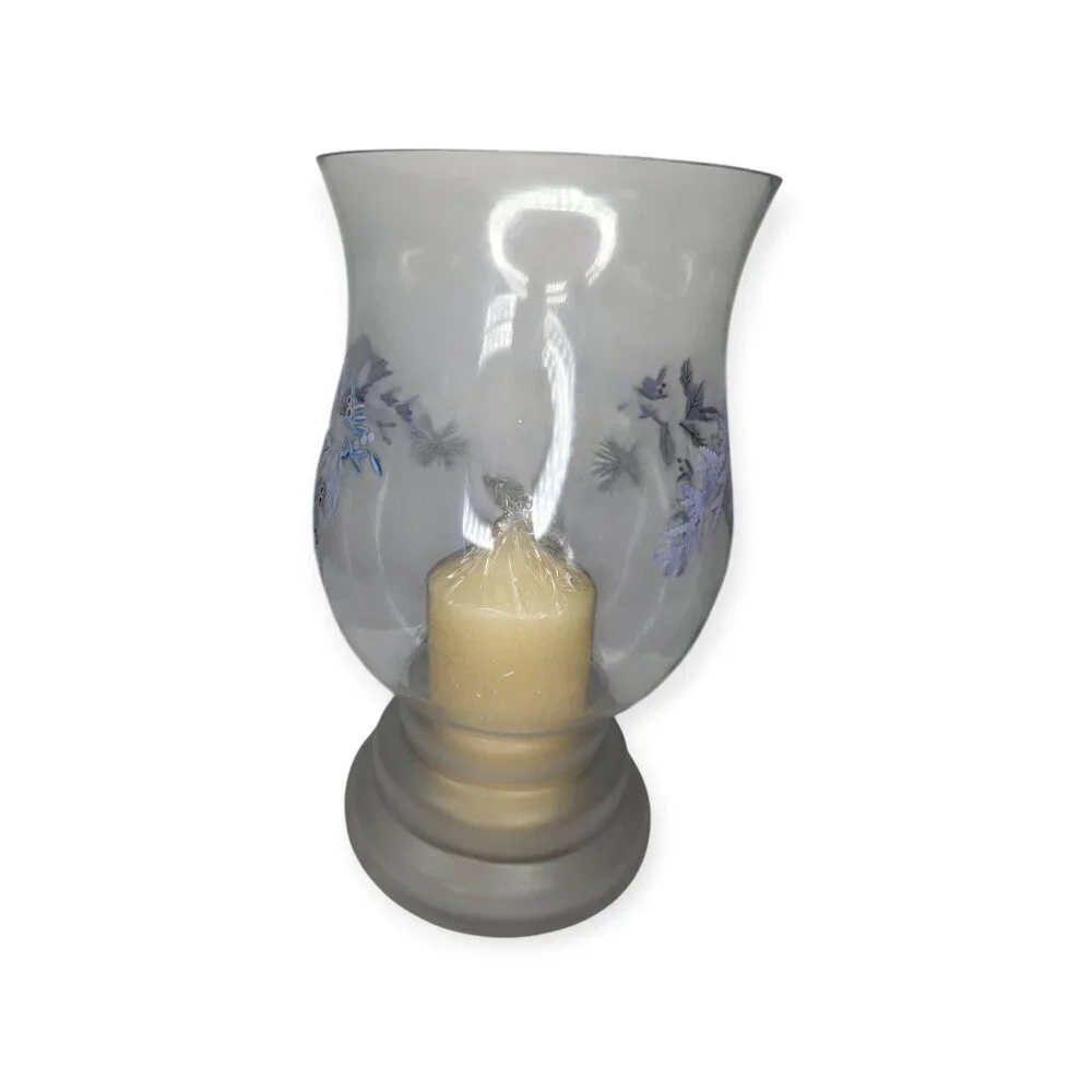 Pfaltzgraff Winter Frost Large Glass Hurricane Candle Holder Christmas Holiday